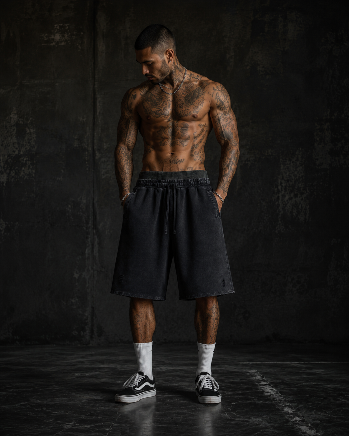 Unisex Vintage Wash Distressed Wide Leg Shorts