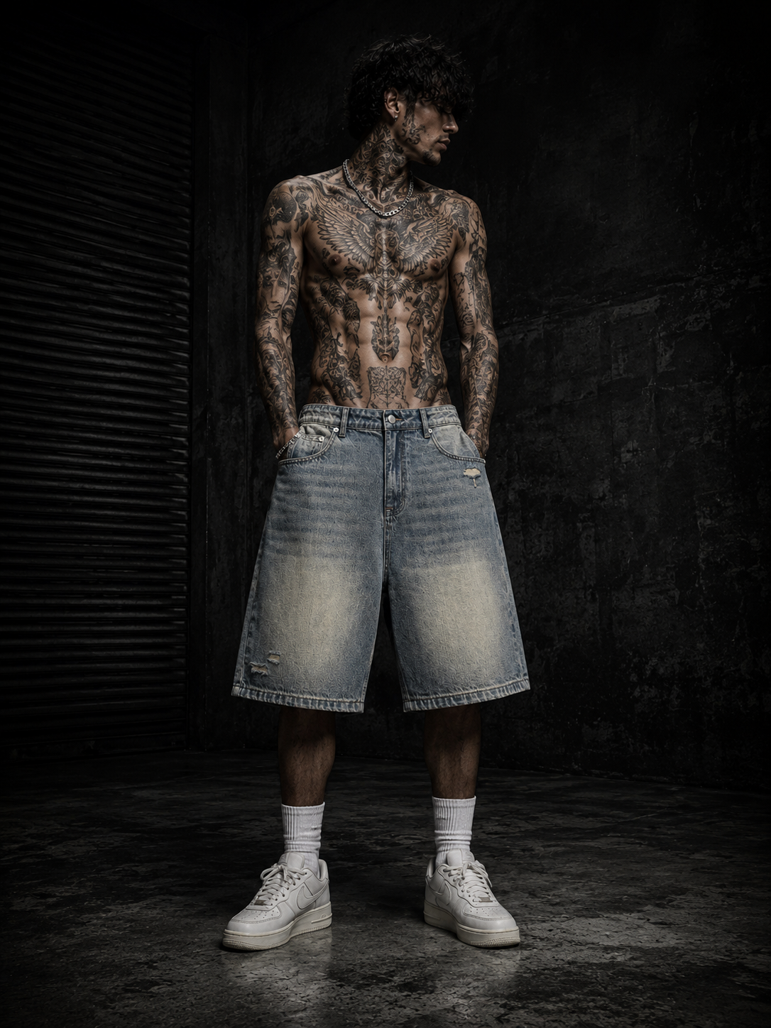 Faded Distressed Baggy Denim Shorts