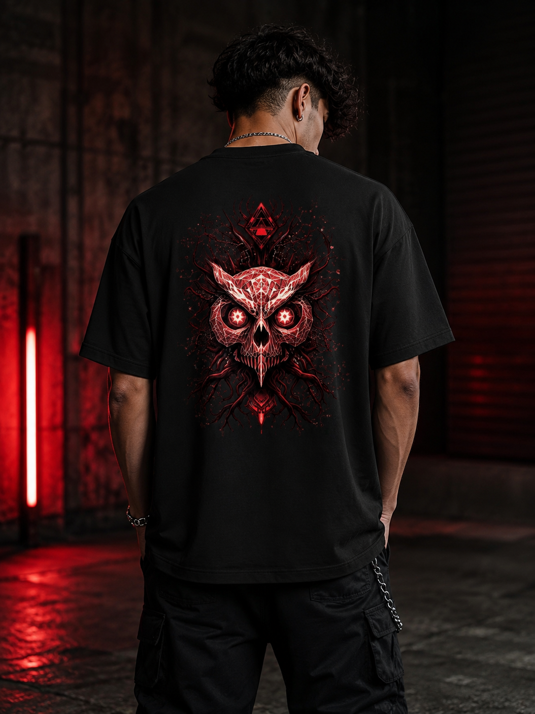 Cyber-Goth Owl Loose Drop Shoulder T-Shirt